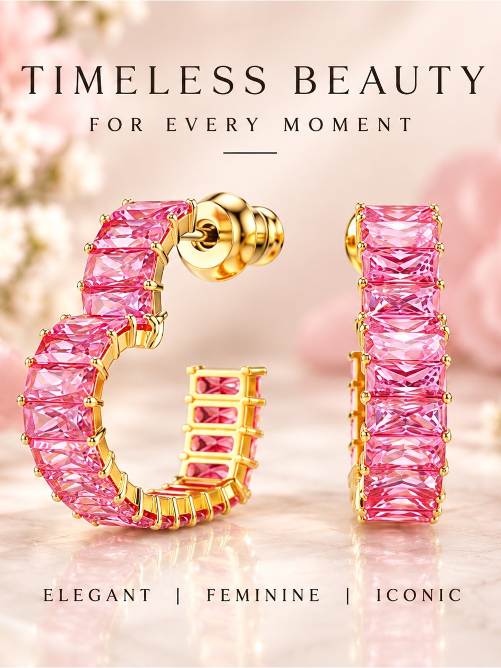 Swarovski Matrix Heart Hoop Earrings Pink Baguette Crystal Gold Tone W/Box